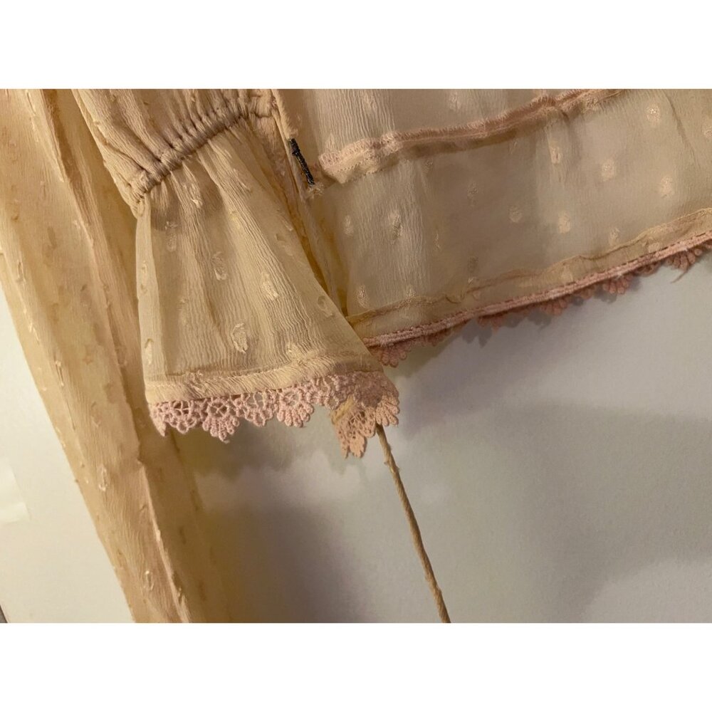 Rahi Cali Sheer Peasant Top Womens 100% VISCOSE Size XS Boho Lace Trim Blouse Ro - Picture 4 of 13